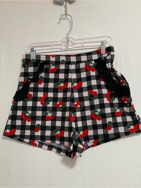Collectif Black Gingham Cherry Print High-Waist Shorts